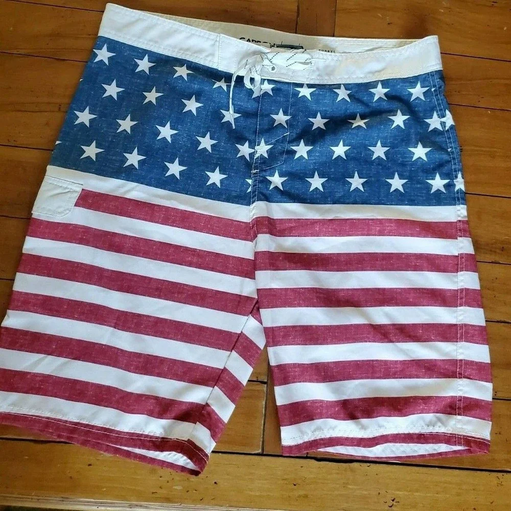 Carbon American Flag Board Shorts Sz 38